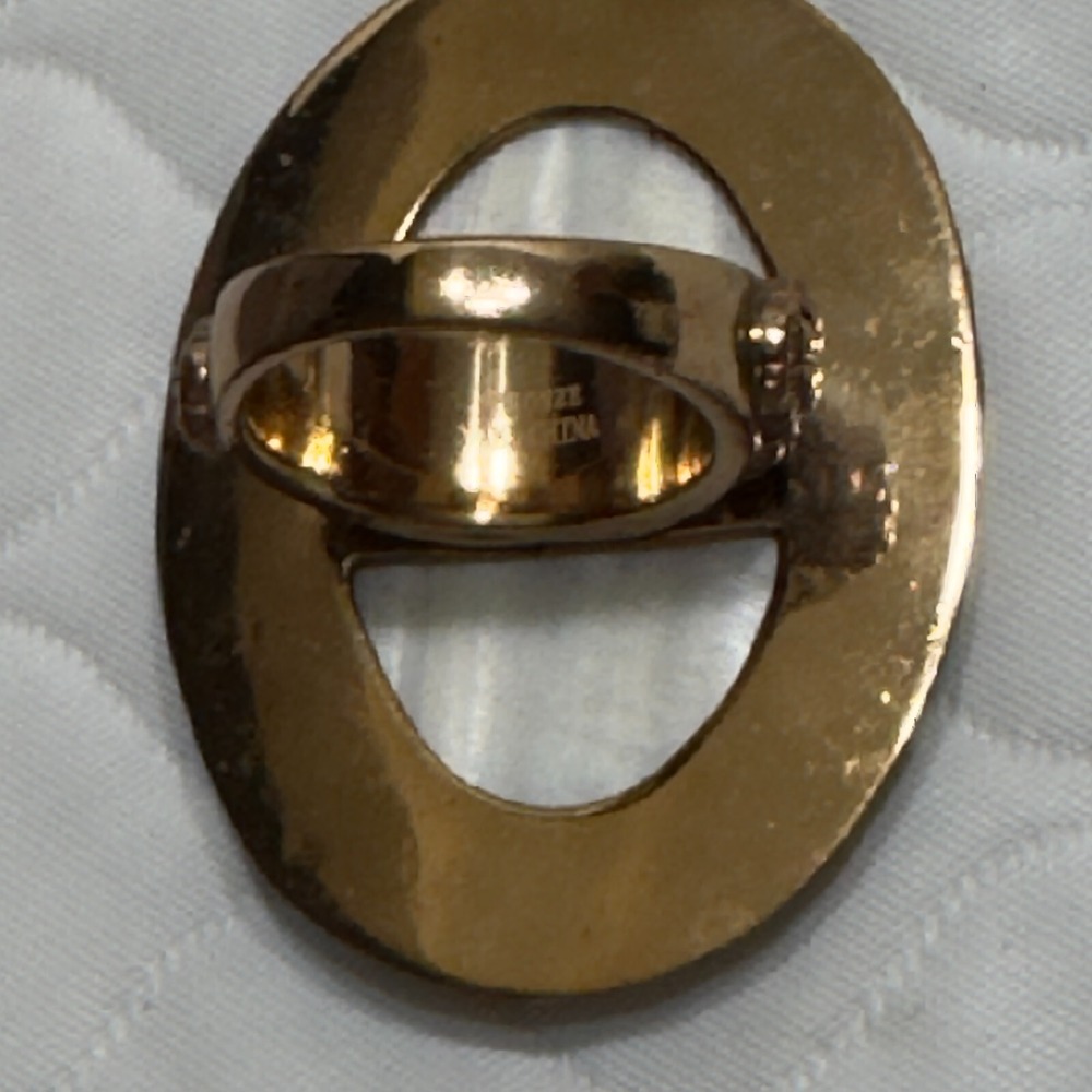 Sz 8.25 Amy Kahn Russel Bronze Hand Painted Flower Statement Ring Floral Blue - Picture 10 of 14